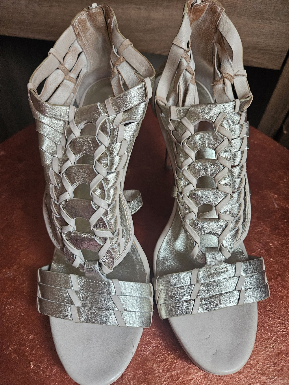 Cole Haan Silver Braided Leather High-Heel Sandals Size 10 Nikeair Comfartable